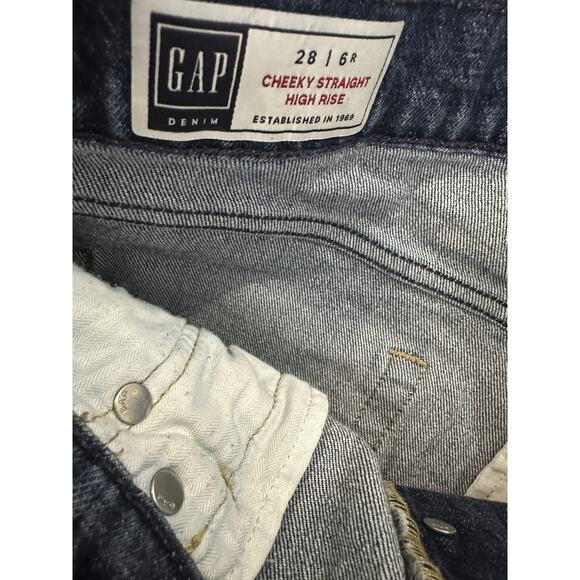 Gap Cheeky Straight High Rise Jeans Button Fly 28 6 R Dark Indigo V2 Blue Denim - Picture 6 of 11